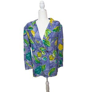 VTG Carlisle Floral Blazer Jacket Sz12 100% Silk SPOTS Hawaii Bloomcore Artsy90s